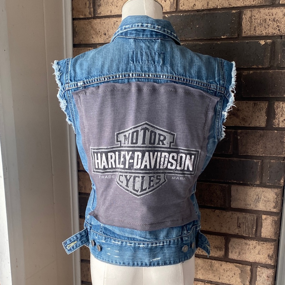 Harley-Davidson Blue and Gray Denim Vest